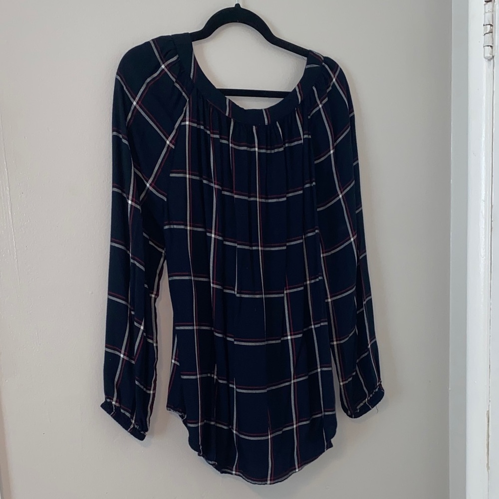 LOFT Women's Dark Checkered Blouse - Picture 5 of 5
